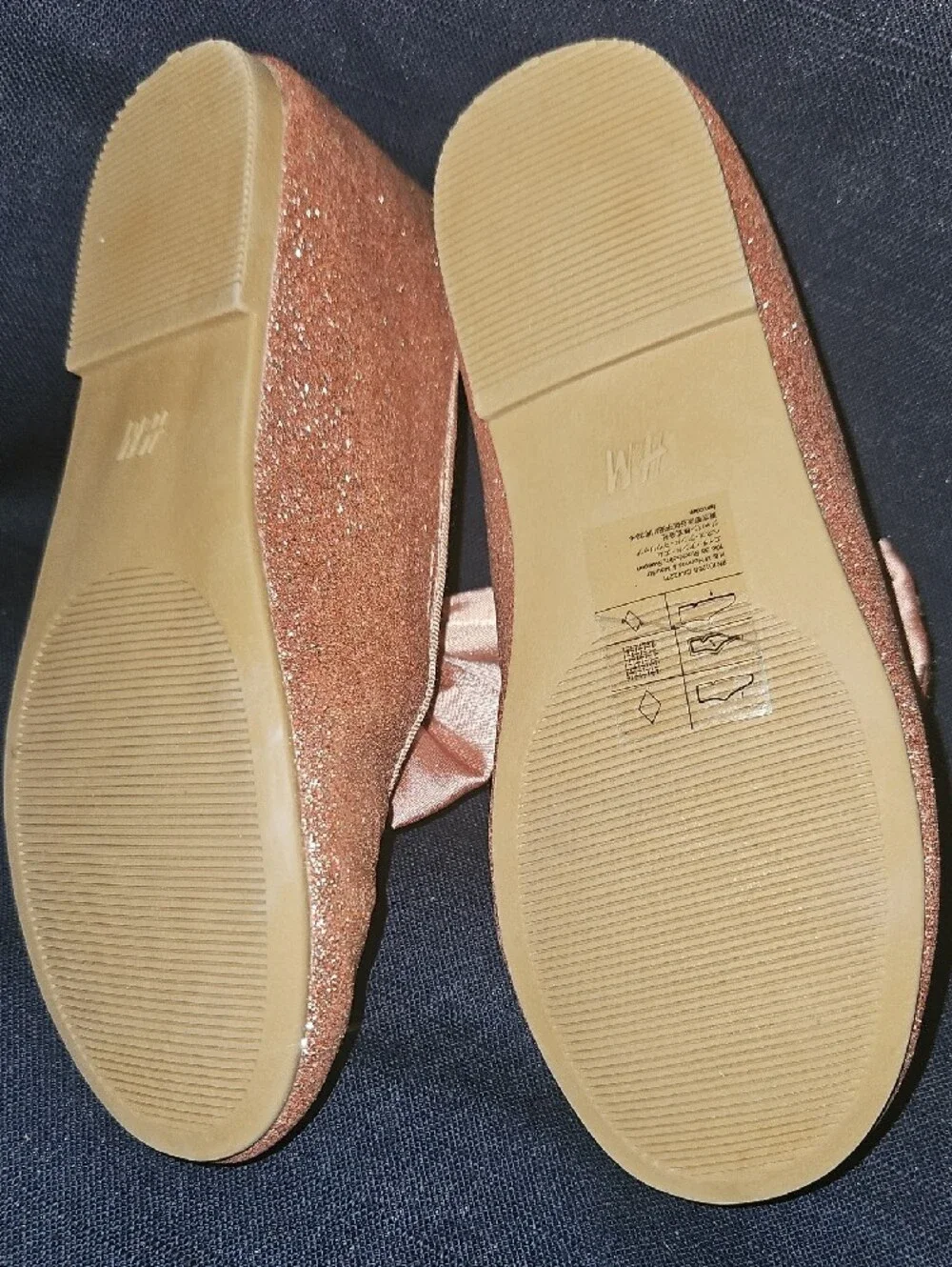 H&M Girls Rose Gold Glitter Bow Ballet Flats